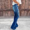 Women's Jeans Temperament Broken Holes Micro Flare Casual Trousers