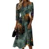 Rochie Casual de Damă cu Decolteu în V Mânecă 3/4 Lungime Midi Închidere cu Fermoar la Spate Croială Evazată Fabric Ușor