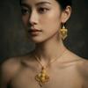 Zinc Zinc Alloy Gold Plated Jewelry Set Thai Women Jewelry Suit Sweet Necklace Earrings Set  Wedding