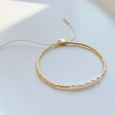 KKBEAD Miyuki-Armbänder für Frauen Geschenk Luxus Naturperlenarmband Goldfarbene Perlen Einfache Dünne Pulseras Femme Modeschmuck