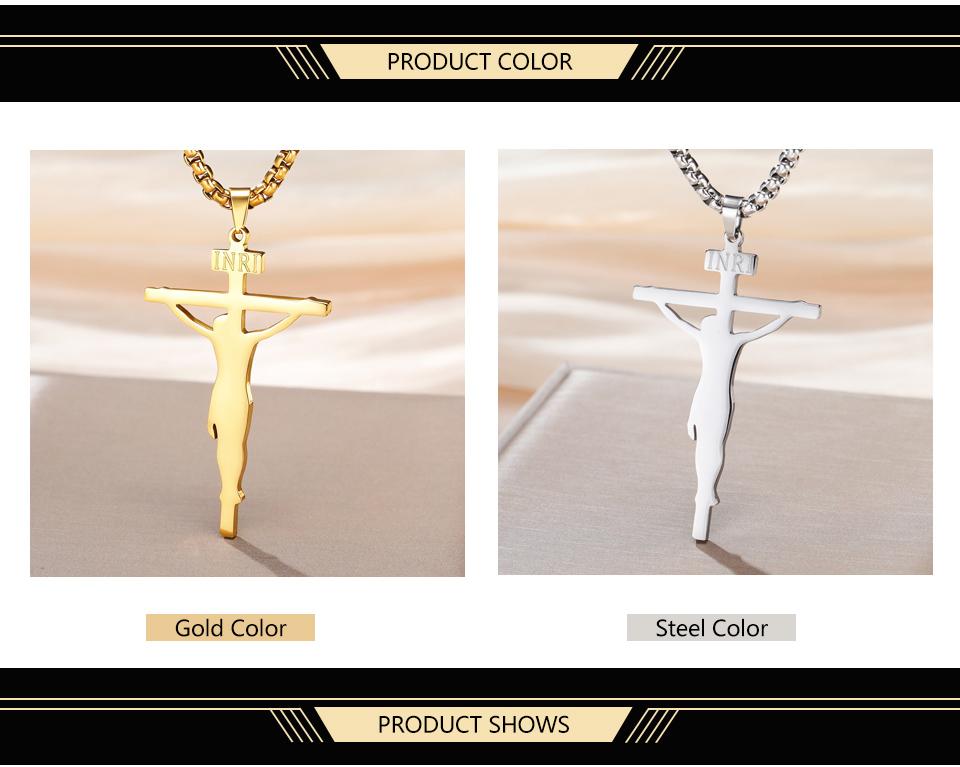 Dawapara INRI Crucifix Jesus Cross Pendant Necklace Christian Catholic Men Faith Necklace Stainless Steel Jewelry