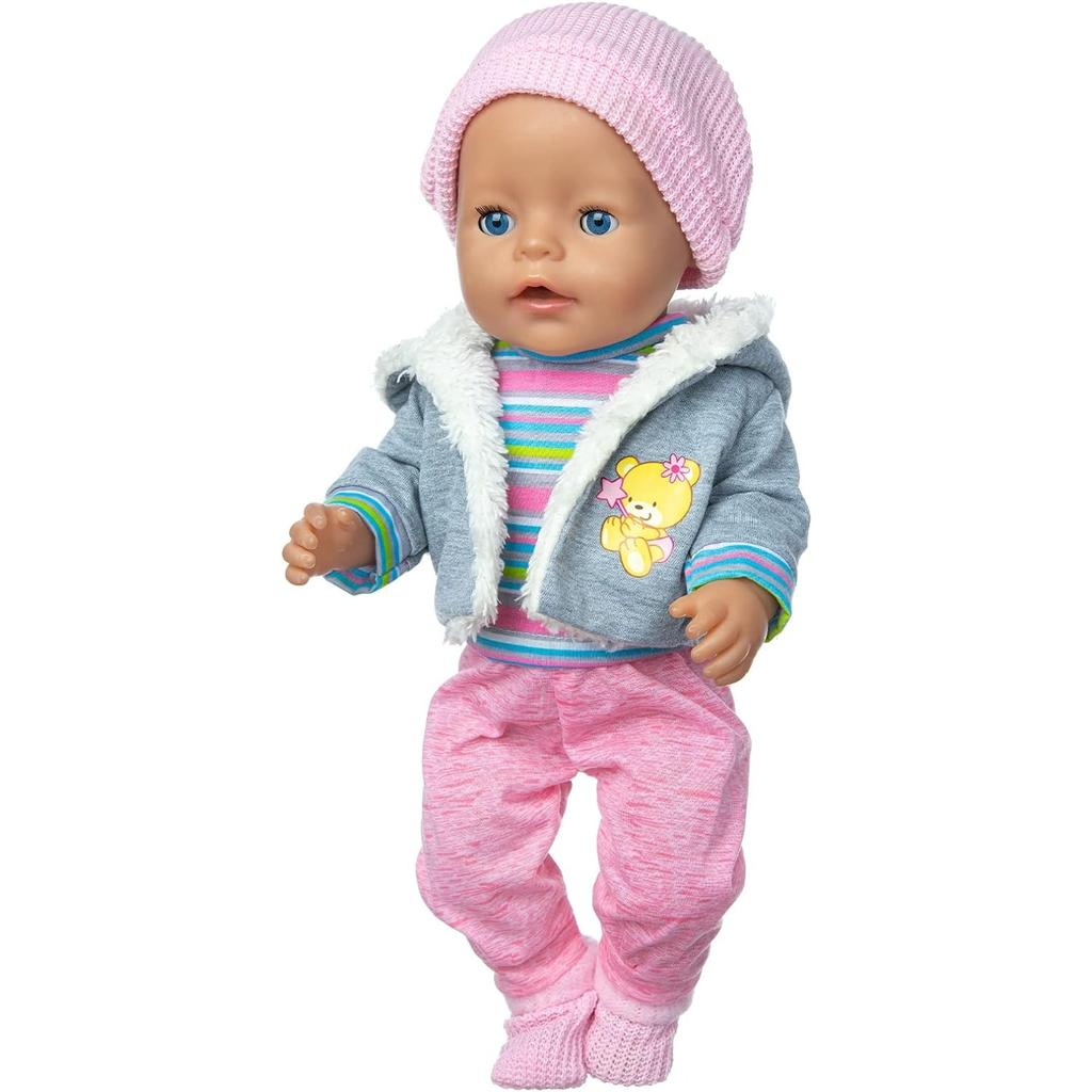 Puppenkleidung Puppenkleidungsset mit Mantel, Bluse, Hose, Mütze und Socken für 36 – 43 cm große New Born Babypuppen (Keine Puppe)