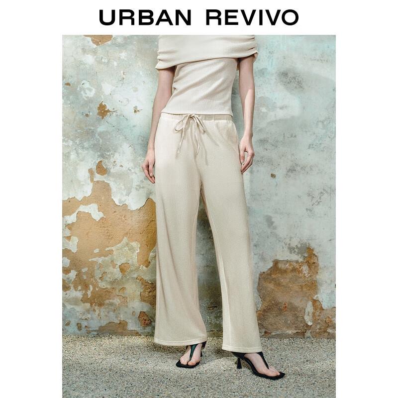 

UR2025 Women s Textured Elastic Waist Wide-Leg Pants XS