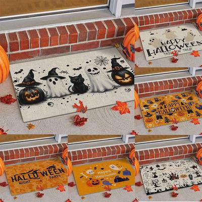 Halloween Theme Door Mat With Cute Pumpkin Ghost Black Cat Spider Patterns Soft Decorative Entryway Rug For Home Indoor