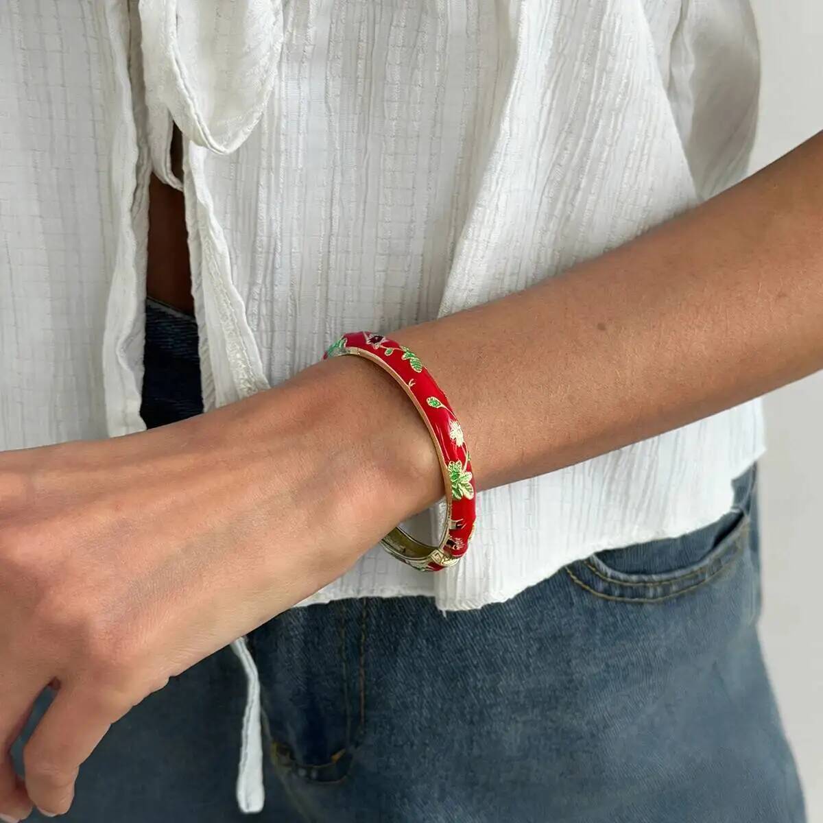 

Ingemark Vintage Exquisite Small Flower Spring Open Bangles Bracelets Women Fashion Ethnic Style New Jewelry On Hand Accessories