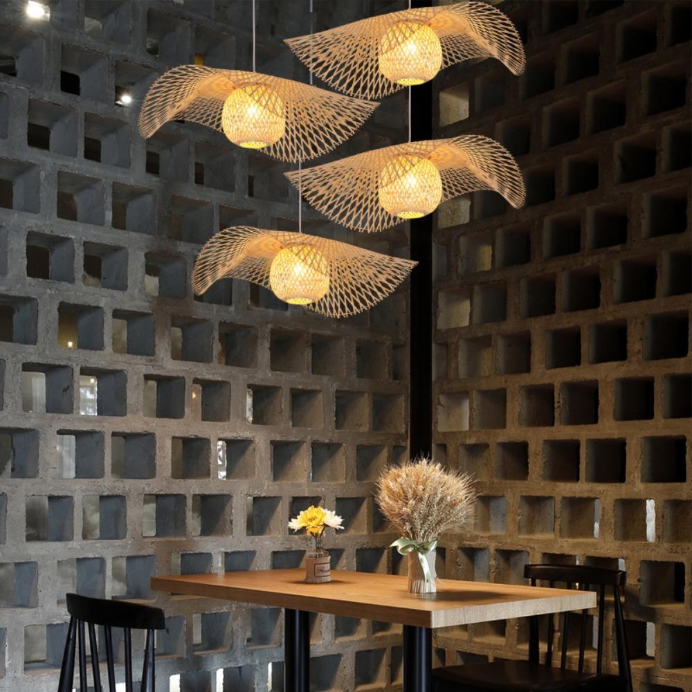 E27 Bamboo Hand Woven Chandelier Multi-size Shade Pendant Light Handmade Hanging LED Bamboo Lamp for Home Decoration