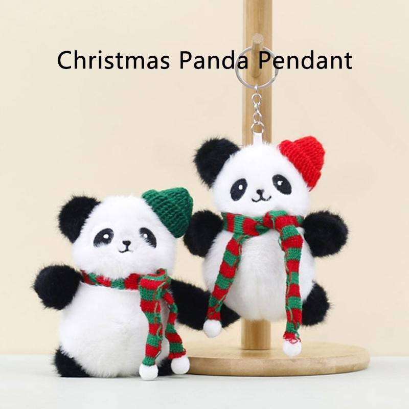 Christmas Festival Parties Ornament Stylish Keyring with Christmas Panda Pendant Lovely Phone Key Chain Decoration