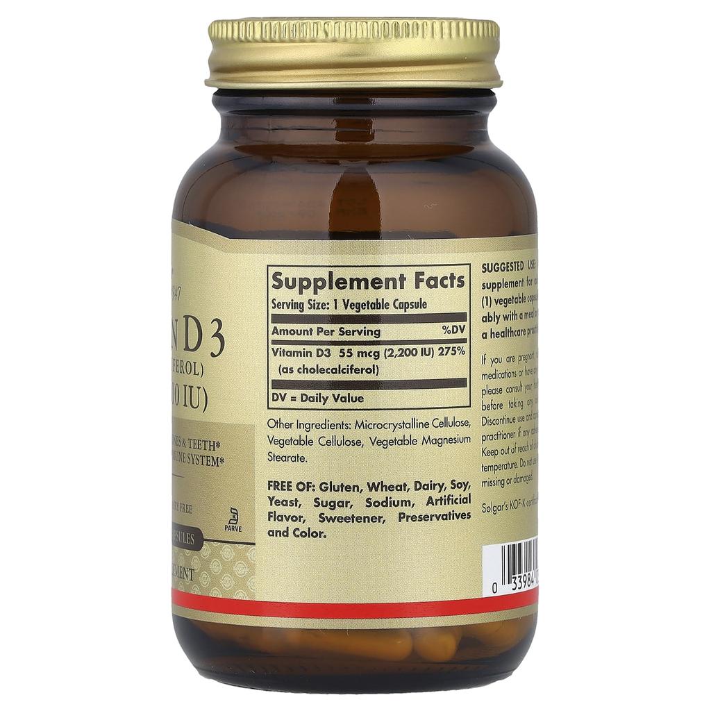Vitamin D3, 55Mcg (2,200Iu), 100 Veggie Capsules