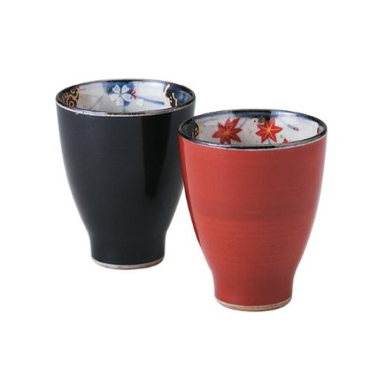 

Ranchant Set of Red and Vermilion Spring and Autumn Arita Made in Japan Teacups, Black, 7.5x9cm, Design, Ware,