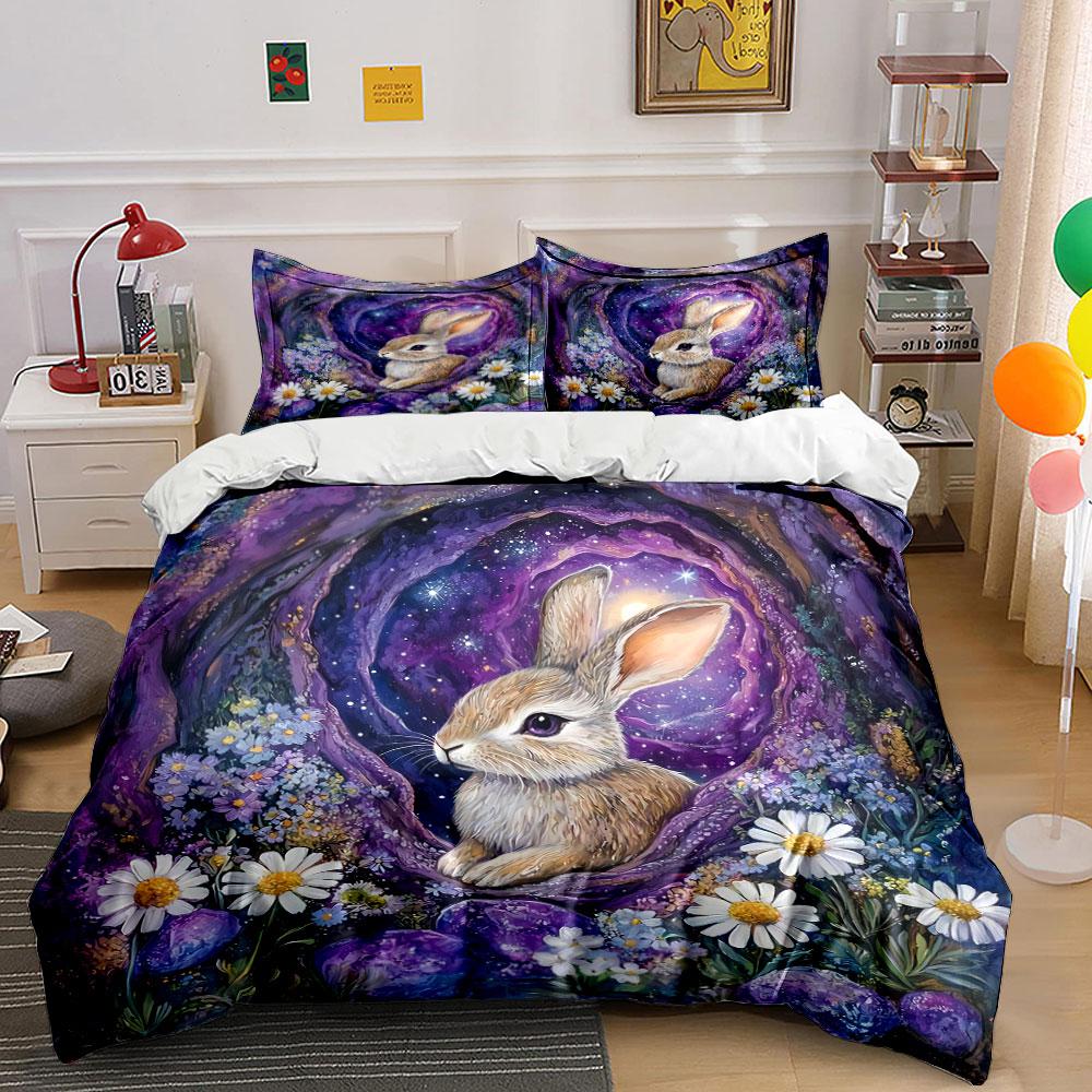 Mystical Rabbit Art Decor Set Bedding Set with 1 Duvet Cover 2 Pillowcases Single Double King Queen, Gift
