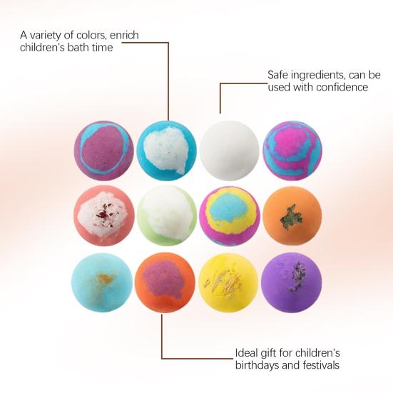 12Pcs Bath Bombs Set with Toy Fizzy Spa Ball for Kids Adults Moisturizing Skin-Softening Portable Travel Relaxation Kit for Beach Pool Home