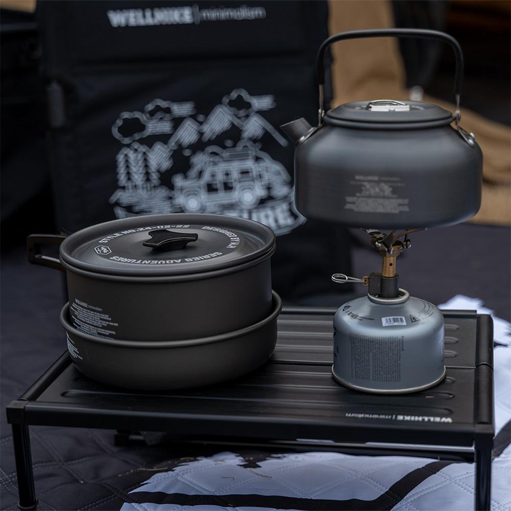 3Pcs/Set Camping Cookware Set Aluminum Alloy Tableware Pot Pan Set Lightweight Cookware Kit for Outdoor Fishing Camping