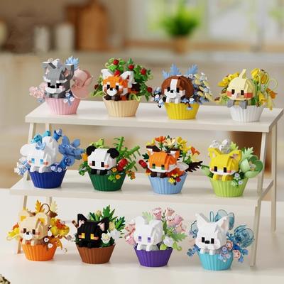 Carino dessert piccoli animali bouquet in vaso bambola cartone animato panda cucciolo ornamento blocchi da costruzione giocattoli per bambini regalo