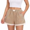 Women's Fashion Striped Shorts with Lace Trim Elastic Waistband Casual Summer Beachwear Comfortable Lightweight Lounge Bottoms