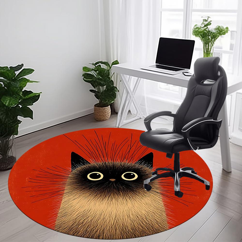 1PC Cat Whiskers Office Round Area Rug, Mat Suitable ForOffice, Under Office Chairs Bedroom Living Room Home Decor, Room Deco