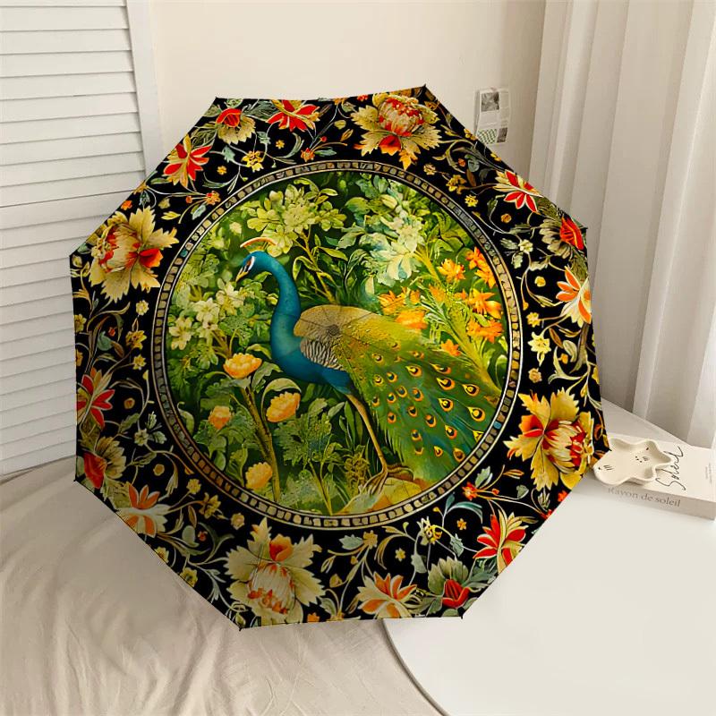 

1 шт. павлин, цветочный Зонт-8 ребер усиленный, Автоматическое открытие, Легкий и прочный, Милый модный аксессуар для улицы, пляжа или повседневного использования, Пляжный U