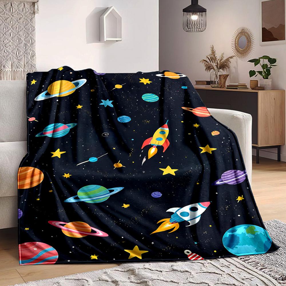 1pc Space Adventure Blanket, Lightweight Flannel Throw Blanket For Sofa, Bed, Travel, Camping, Living Room, Office, Couch, Chair, And Bed