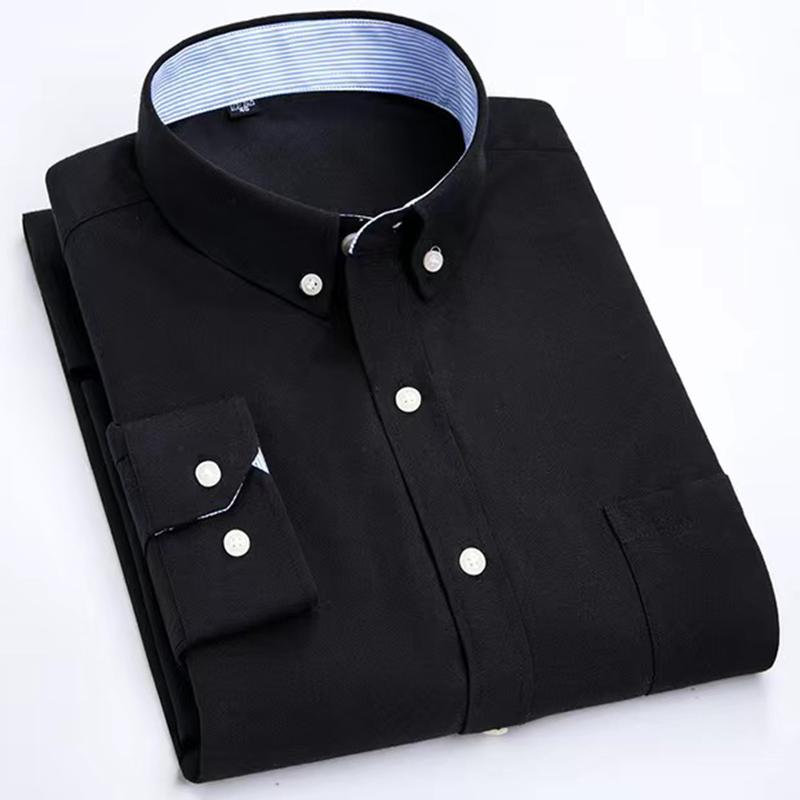 Men's Oxford Long-sleeved Shirts Casual Striped Gray Green Navy Business Long Sleeve Slim Button Up Shirt Men Fashion Trends