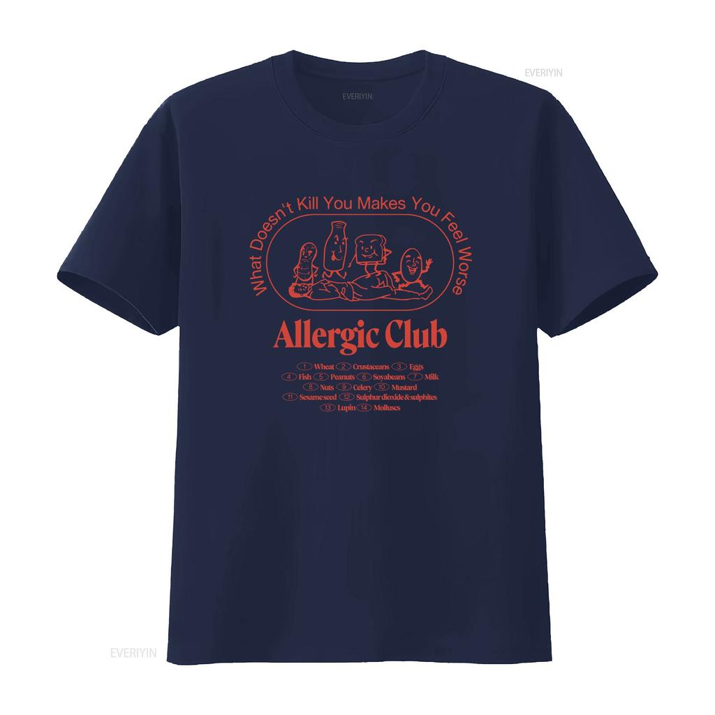 Allergic Club T Shirt Retro Vintage Design Perfect Birthday for Friends vintage Washed Stretched graphic Slightly homme Casual
