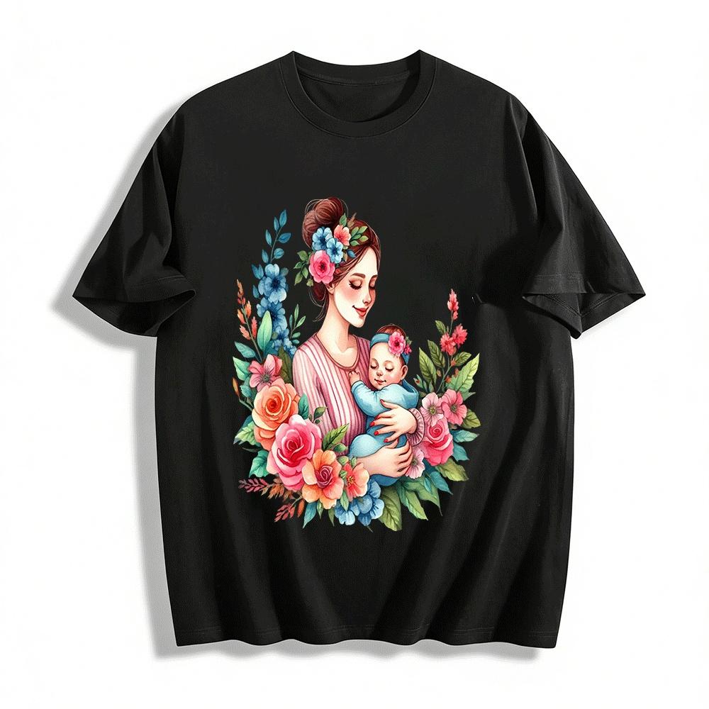 Floral Print Mom And Baby Graphic Casual Top Pure cotton T-shirt XXS
