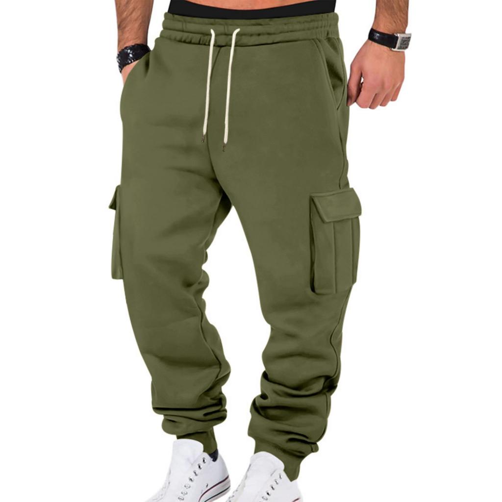 Men's Cargo Pants with Drawstring Waist and Multiple Pockets for Casual Outdoor Wear