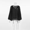 Frauen Kleidung Design Gefühl Lose V-ausschnitt Lace Up Shirt Herbst Winter Neue Mädchen Sexy Chiffon Einfarbig Temperament Shirt