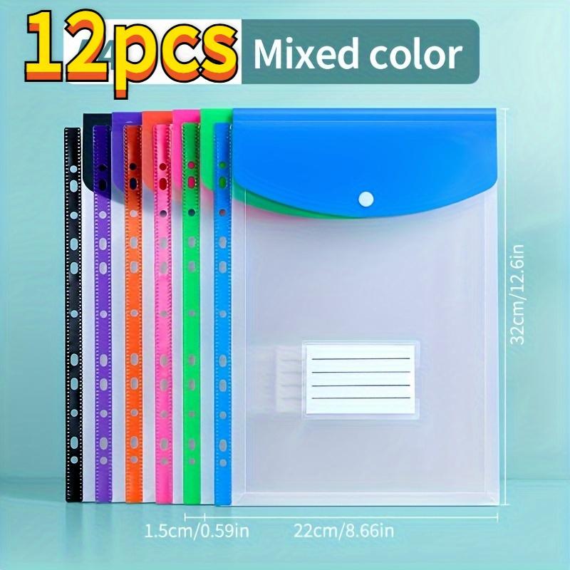 [Vibrant File Folders] 12-Pack A4 Expanding File Folders | Durable PP Plastic, Push-Button 11-Ring Binder Pockets, Vibrant Colors