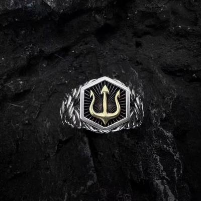 Retro European and American Style Poseidon Type Marine Trident Ring Men's Poseidon Battle Ring Opening Adjustable