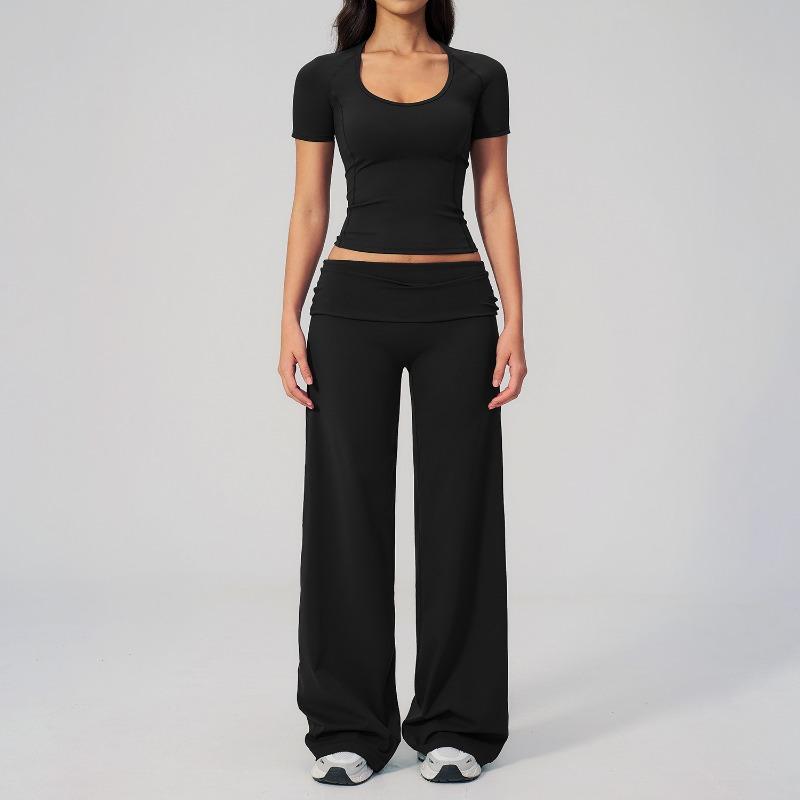 Fitness sports yoga suit summer new casual short-sleeved suit women s thin two-piece set S
