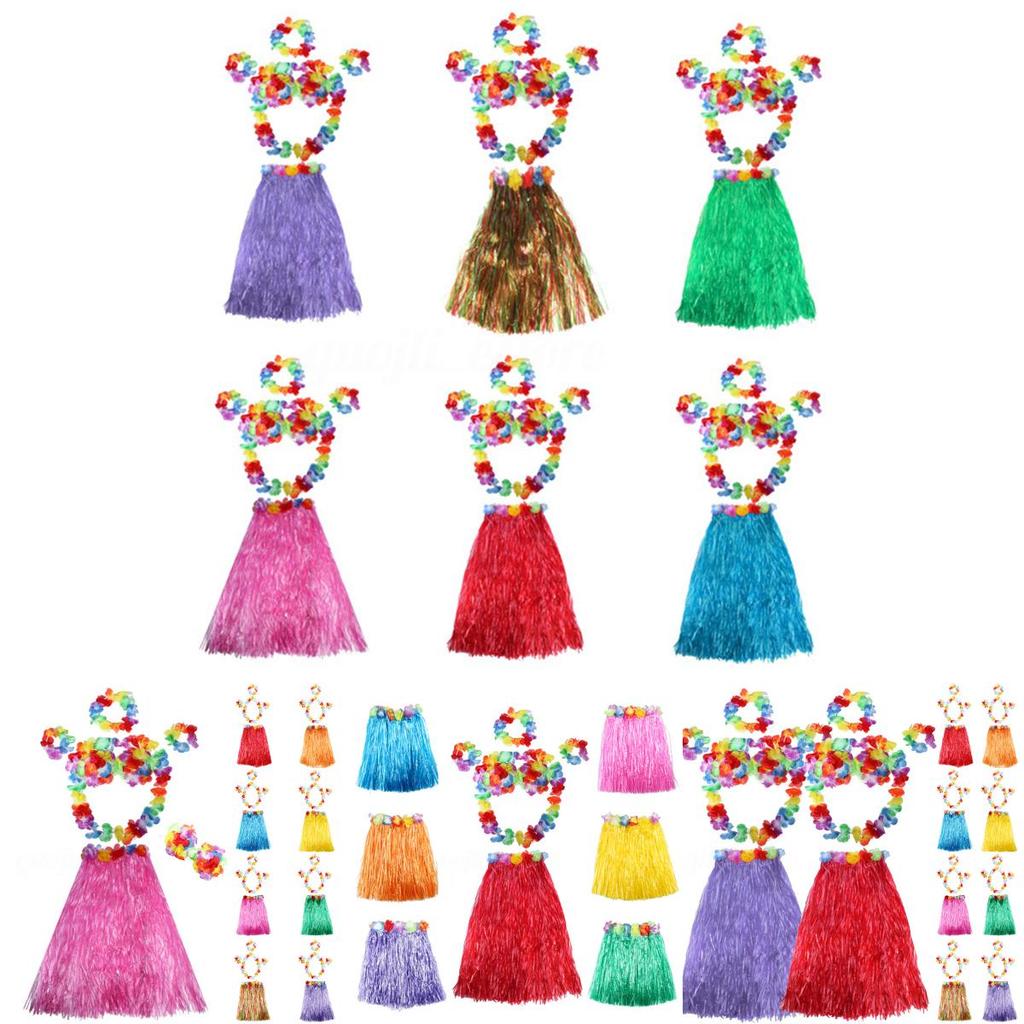 Auffälliger hawaiianischer Hula-Tanz-Grasrock für Erwachsene mit farbenfrohen floralen Akzenten