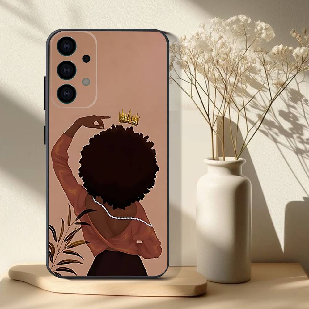 Black Girl A-Afro Phone Case For Samsung S 25,24,23,22,30,21,10,9,Ultra,Plus,Lite,FE,4,5G Black Soft Case