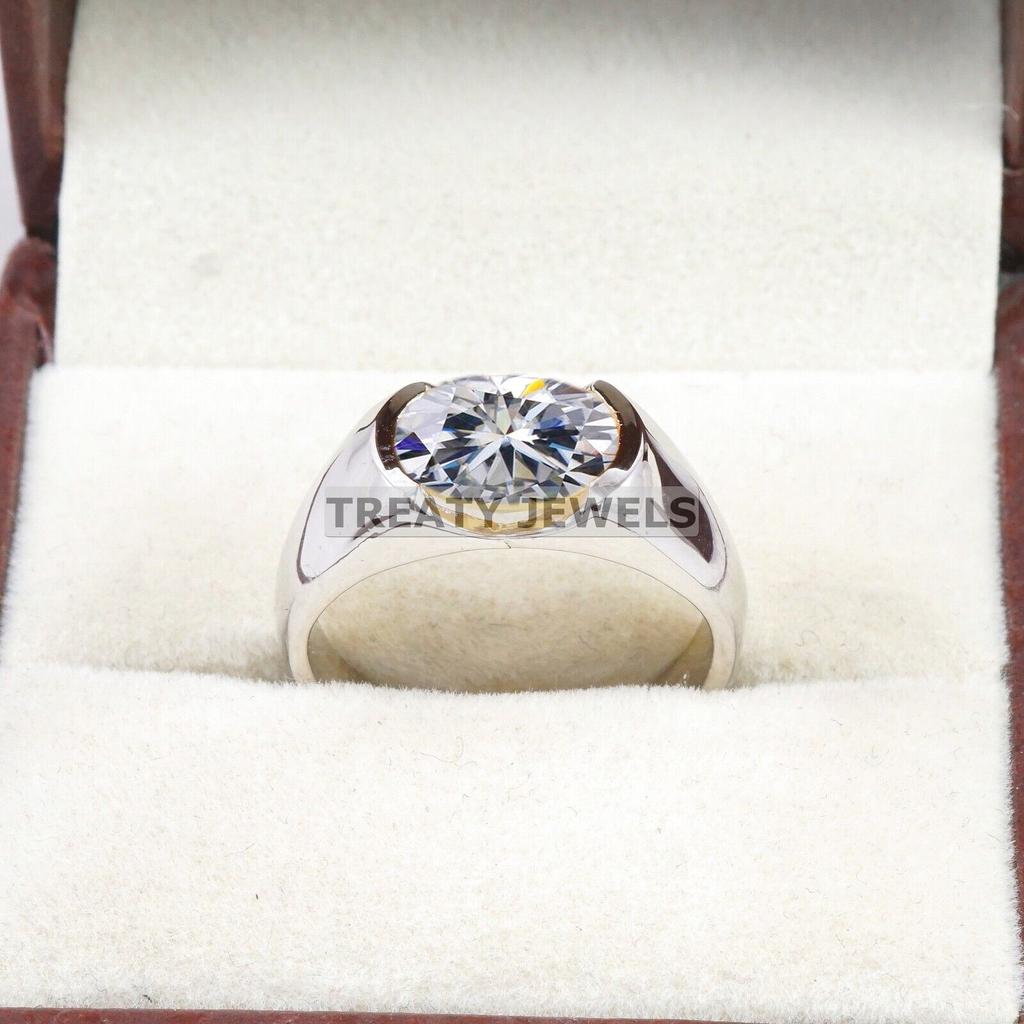 Moissanit Oval geschliffener Edelstein mit 925er Sterling Silber Ring für Herren #B306 JL375681959987