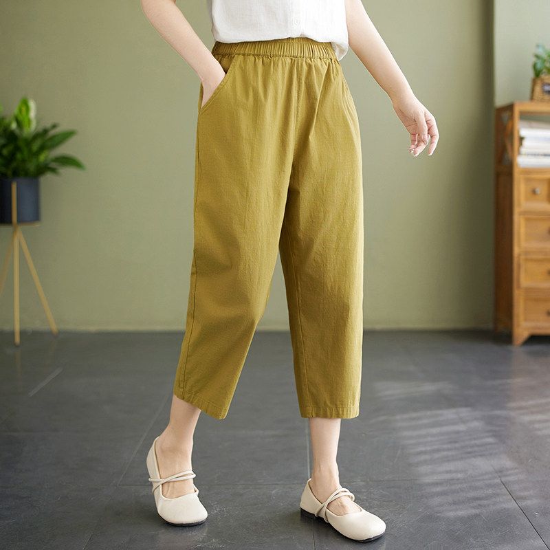 Summer New Arrival Cotton and Linen Thin Cropped Pants Women Plus Size Women's Clothing High Waist Loose Slimming Harem Pants Fat Sister Women's Pants