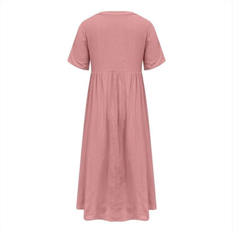 Summer Boho Maxi Dress For Women Fashion V Neck Short Sleeve Dress With Pockets
