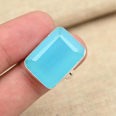 Facettierter blauer Chalcedon-Ring aus 925er-Sterlingsilber, handgefertigter Schmuck, attraktiver Geschenkring