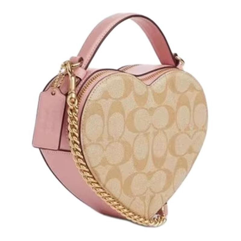 COACH Heart 16 Heart-shaped design zipper closure, cow leather and PVC leather, shoulder crossbody bag, mini, women's khaki