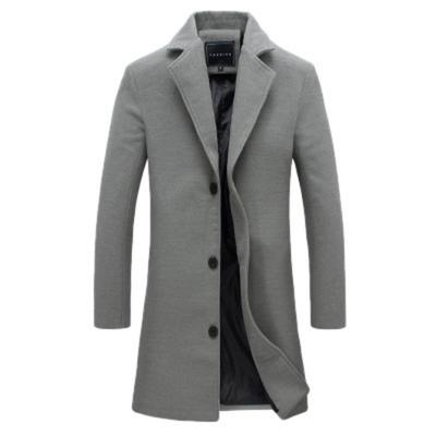Jaqueta da Moda Tendência Casaco de Lã Elegante de Comprimento Médio Corta-vento Masculino Slim Versátil Cinza Terno de Festa