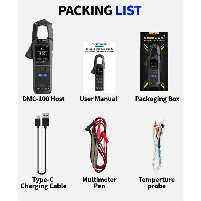 FNIRSI DMC-100 10000 Counts DC AC Current USB rechargeable Clamp Meter Digital Multimeter 600A Amperimetric Clamp NCV Meter Tool