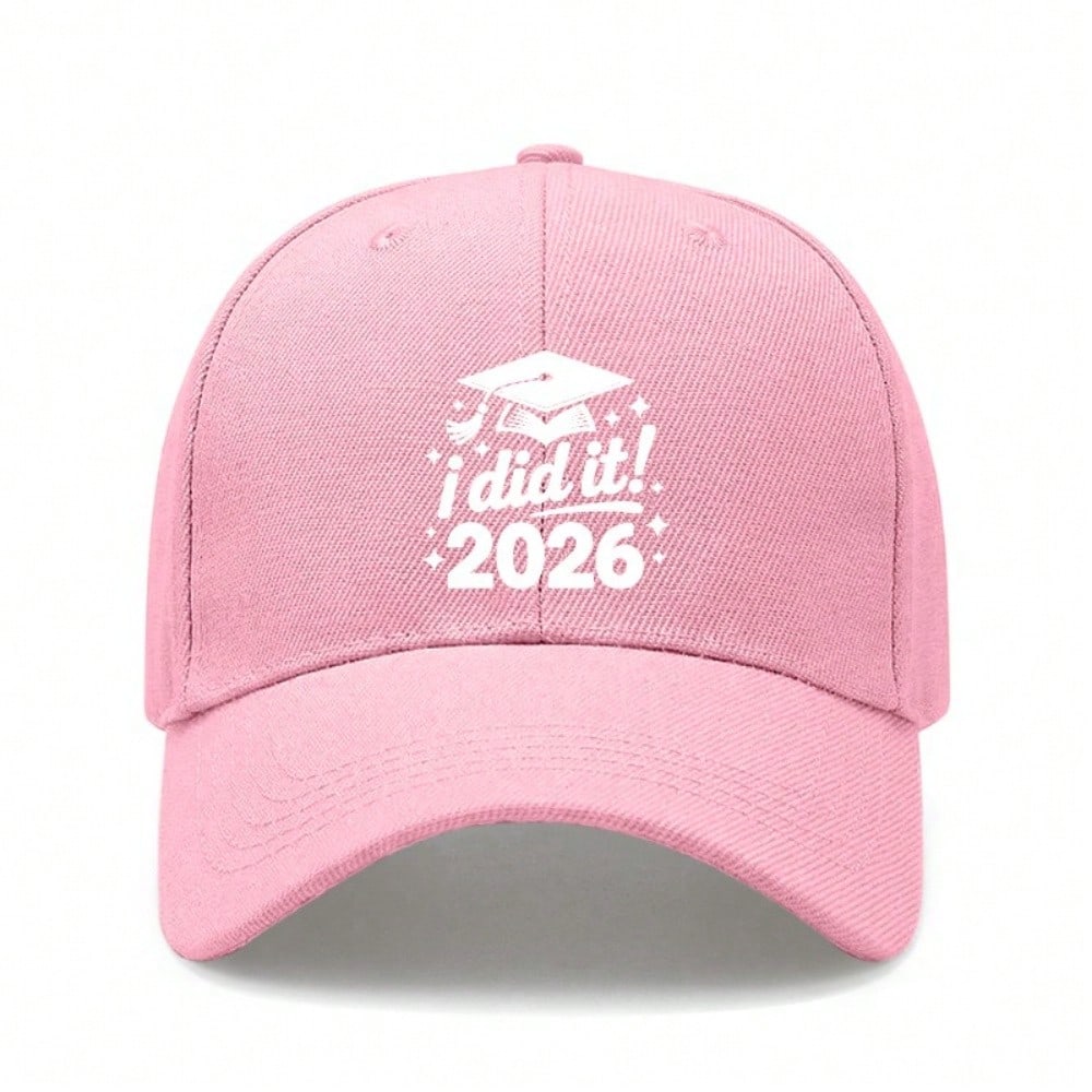 Graduation Baseball Cap - 2026 "I Did It!" Print Polyester Adjustable Breathable Casual Outdoor Sports Hat For Graduation Gift - Dad Hat
