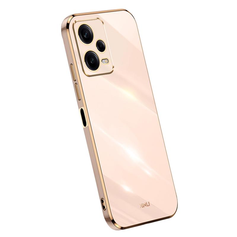 

XINLI Shockproof Phone Case for Xiaomi Redmi Note 12 Pro 5G,Electroplating Golden Edge TPU Phone Cover Pink
