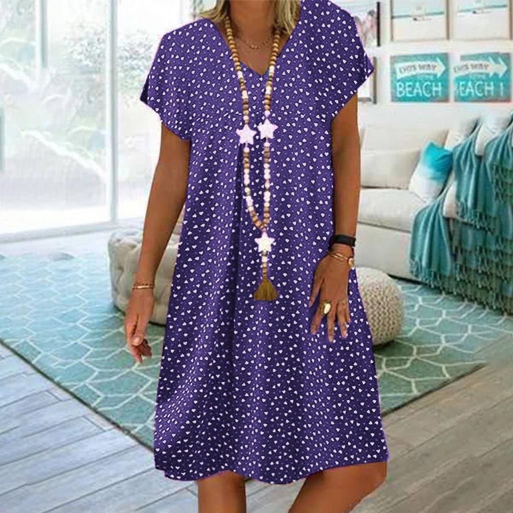 Women's Summer Casual Fashion Loose Printed Short Sleeve 2022 V-Neck Dress