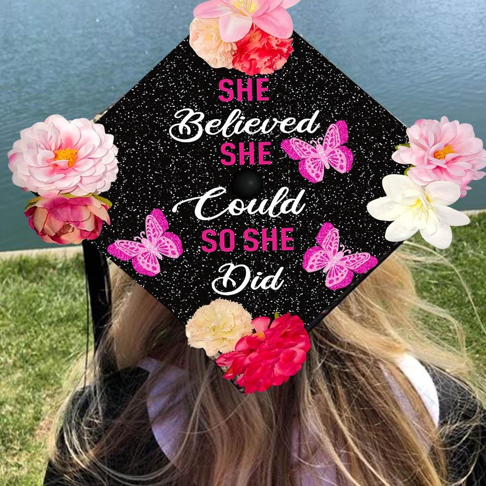 Graduation season decorative headgear hat, scholar hat DIY butterfly flower graduation party decoration supplies