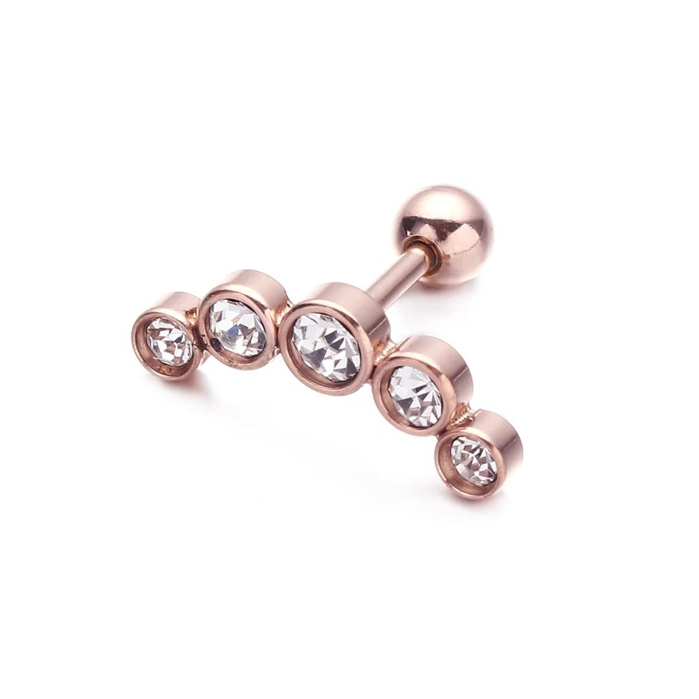 Punk Stainless Steel Bar Stud Earrings Fashion Crystal Gem Earrings Ear Piercing Cartilage Helix Tragus Earrings Body Jewelry