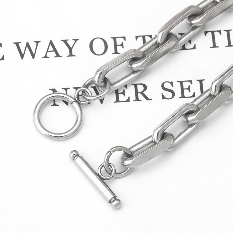 Stainless Steel Rectangle OT Buckle Hip Hop Titanium Steel Unisex One-Word Bracelet