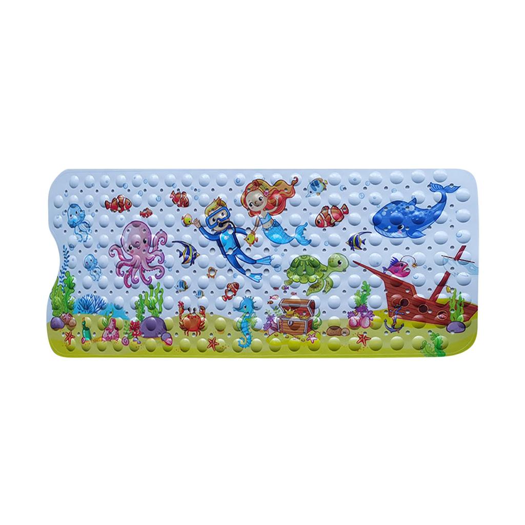 Cartoon Baby Bath Mat, Kids Bathtub Mat Non For Toddler Bath Shower , 39.37In X 15.75In With Holes And Suction Cups Machine Washable