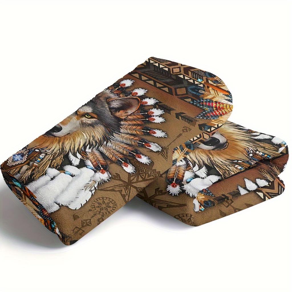 1pc Wolf patterned flannel blanket, thickened and warm, suitable for all seasons, camping, office, and dormitory covers