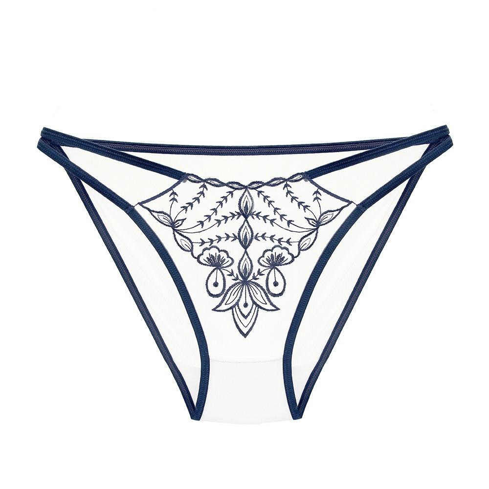 Original Light Luxury Temperament Women's Briefs High-value Tulle Embroidered Hollow Waist Cotton Crotch Hip-wrapped Sexy Underwear