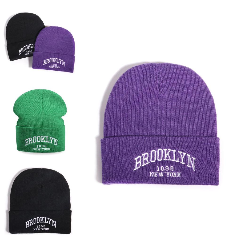 Korean Style Embroidered Knit Cap With Warm Acrylic Material For Outdoor Casual Wear