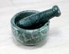 KLEO 5" Diameter Natural Stone Marble Mortar and Pestle Set Spice Grinder, Medicine Masher (Green)