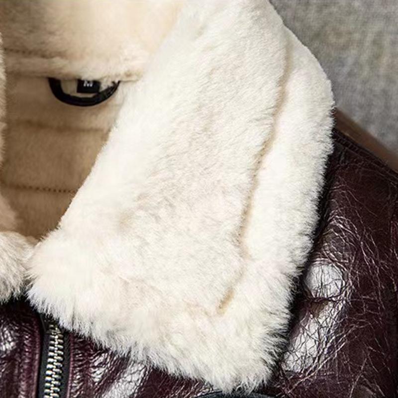 Zimowy nowy, pogrubiony płaszcz z jagnięcej skóry, męski kombinezon lotniczy Sił Powietrznych, moda, klasyczny, wąski, duży rozmiar, ciepła kurtka